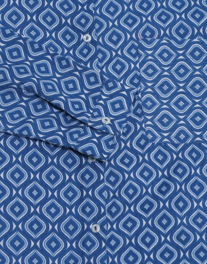 Blue Cotton Printed Shirt | Sudathi