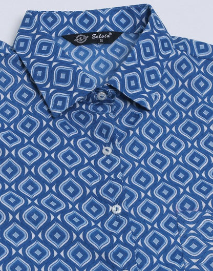 Blue Cotton Printed Shirt | Sudathi