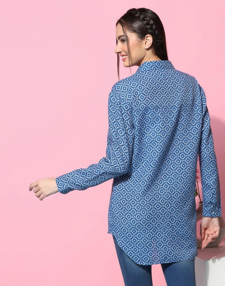 Blue Cotton Printed Shirt | Sudathi