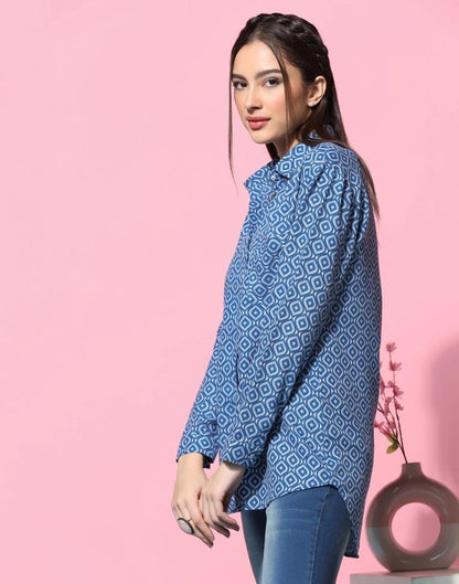 Blue Cotton Printed Shirt | Sudathi