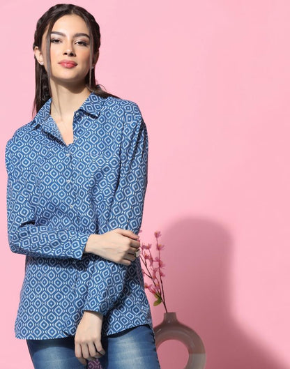 Blue Cotton Printed Shirt | Sudathi