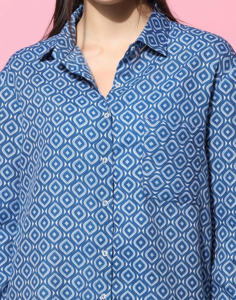 Blue Cotton Printed Shirt | Sudathi