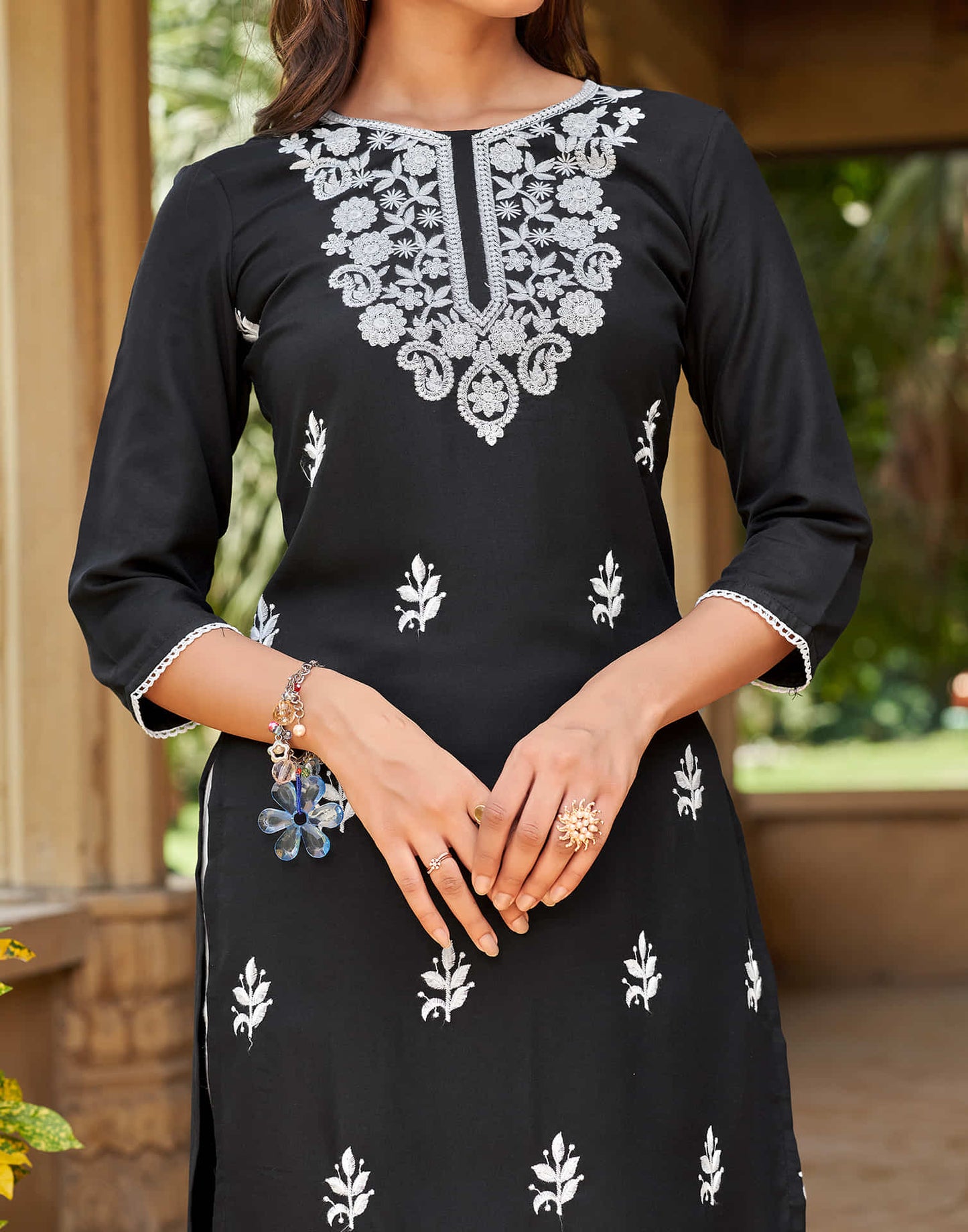 Black Chikankari Embroidery Rayon Straight Kurta