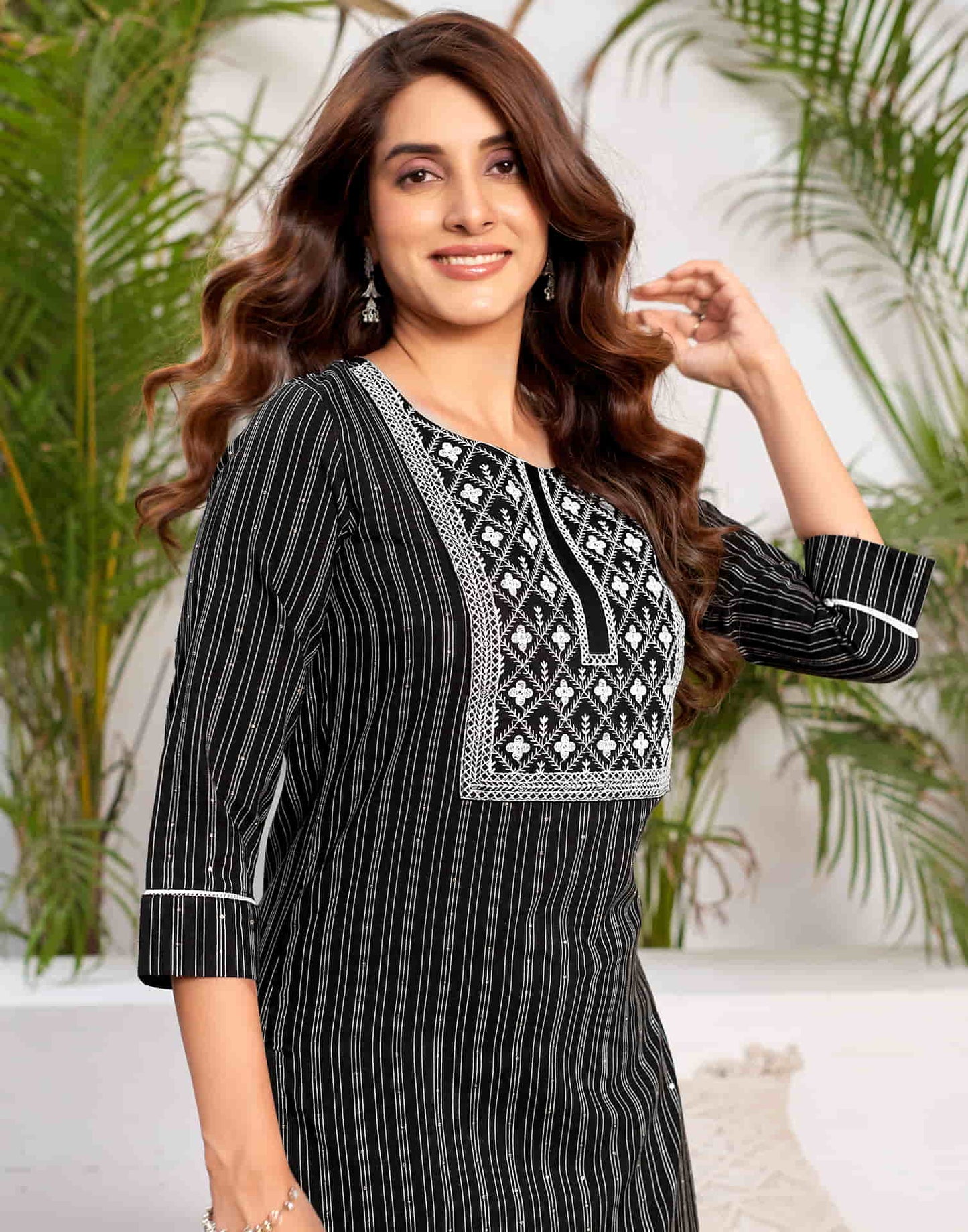 Black Sequence Cotton Straight Kurta