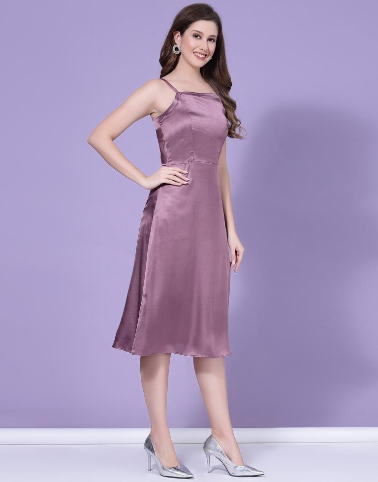 Dusty Mauve Plain Satin A-line Dress