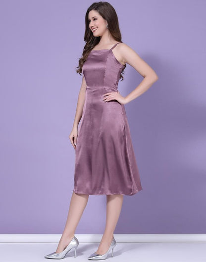 Dusty Mauve Plain Satin A-line Dress