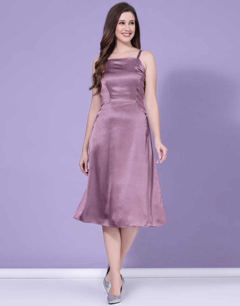 Dusty Mauve Plain Satin A-line Dress