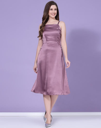 Dusty Mauve Plain Satin A-line Dress