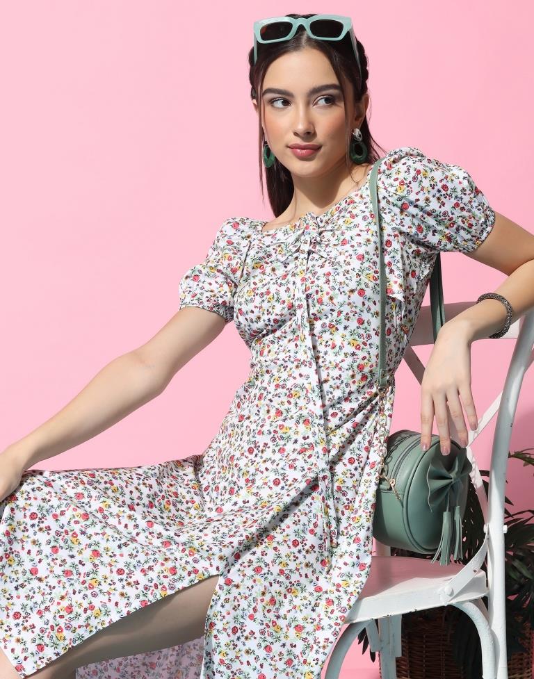 White Floral Printed Slit Dress | Sudathi