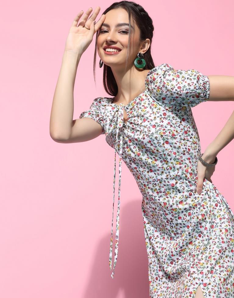 White Floral Printed Slit Dress | Sudathi