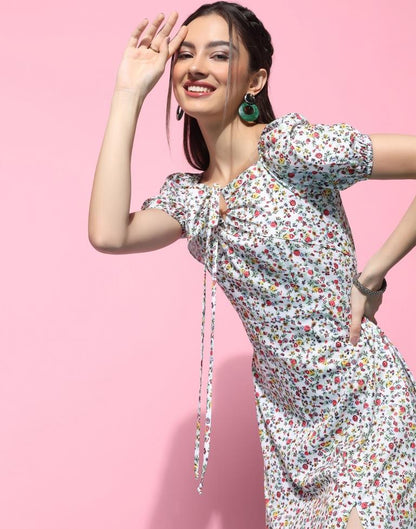 White Floral Printed Slit Dress | Sudathi