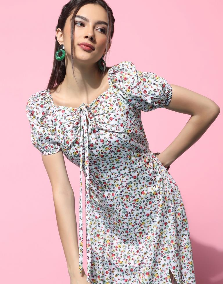 White Floral Printed Slit Dress | Sudathi