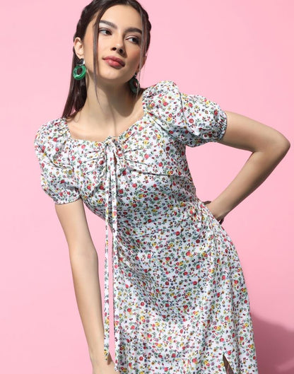 White Floral Printed Slit Dress | Sudathi