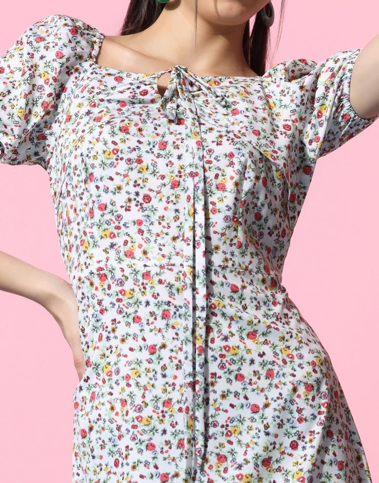 White Floral Printed Slit Dress | Sudathi