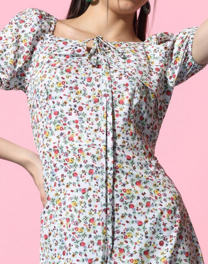 White Floral Printed Slit Dress | Sudathi
