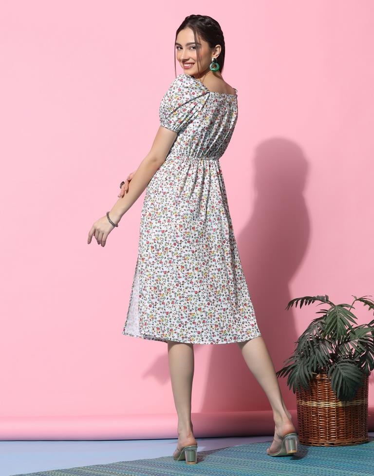 White Floral Printed Slit Dress | Sudathi