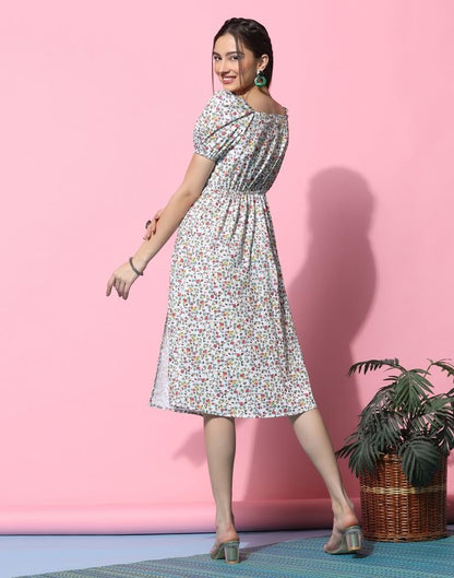 White Floral Printed Slit Dress | Sudathi
