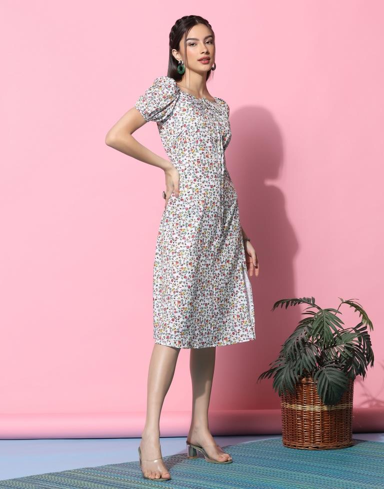 White Floral Printed Slit Dress | Sudathi