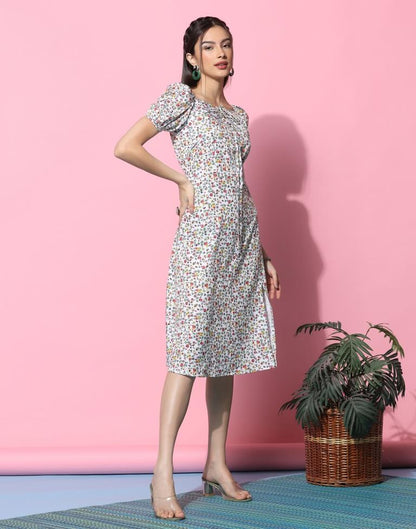 White Floral Printed Slit Dress | Sudathi