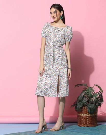 White Floral Printed Slit Dress | Sudathi