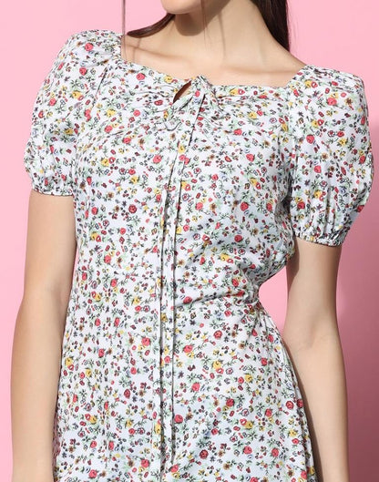 White Floral Printed Slit Dress | Sudathi