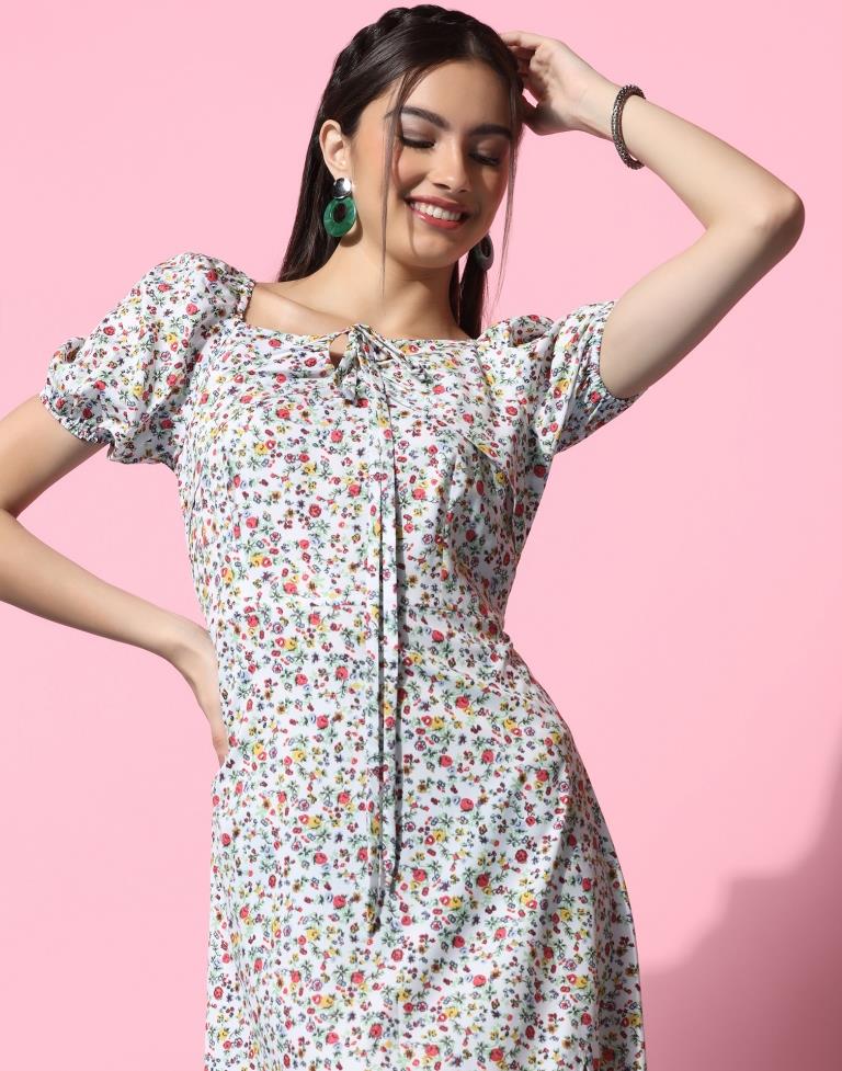 White Floral Printed Slit Dress | Sudathi