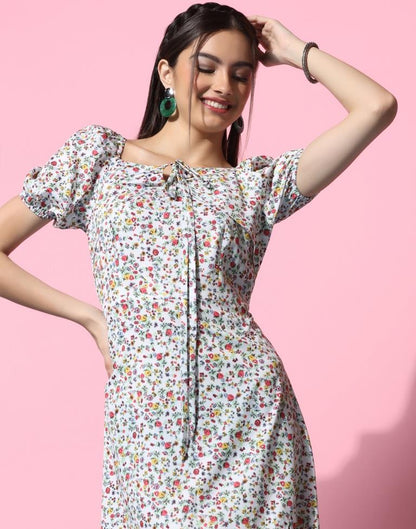 White Floral Printed Slit Dress | Sudathi