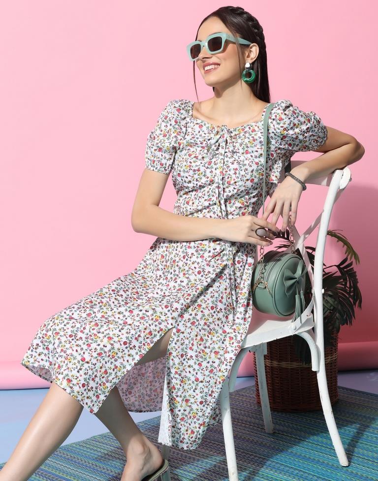 White Floral Printed Slit Dress | Sudathi