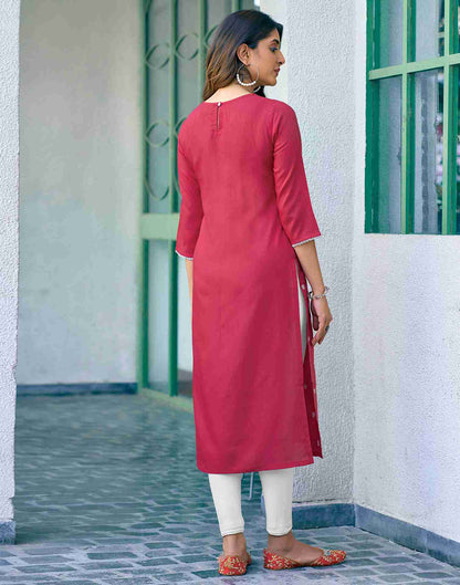 Dark Pink Embroidery Cotton Straight Kurta