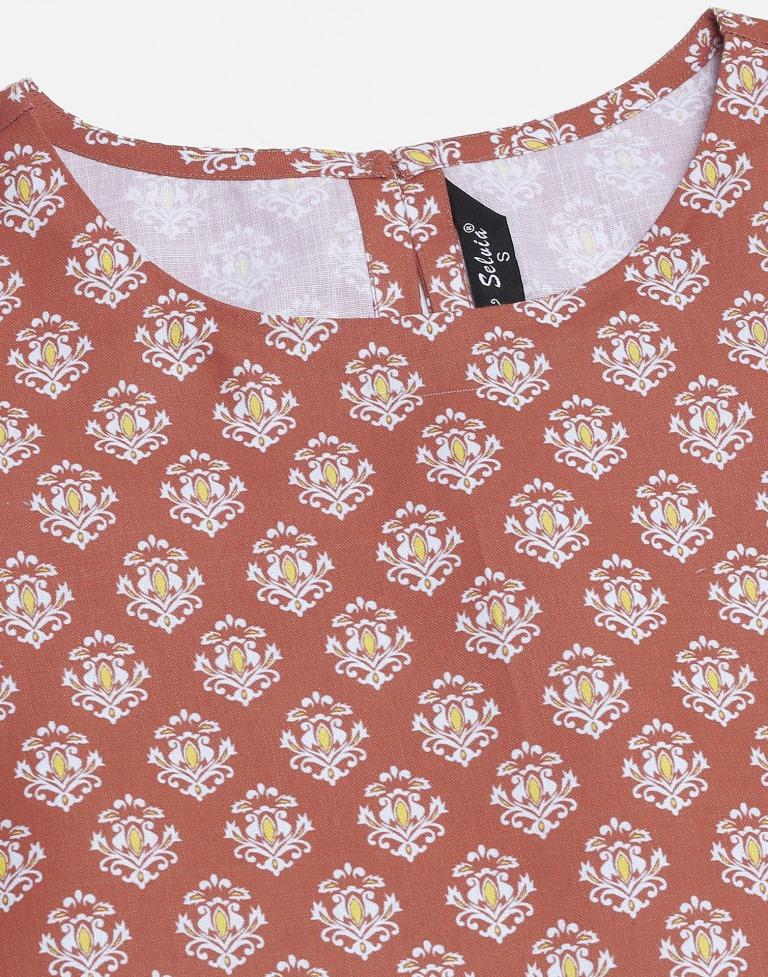 Rust Cotton Printed Top | Sudathi