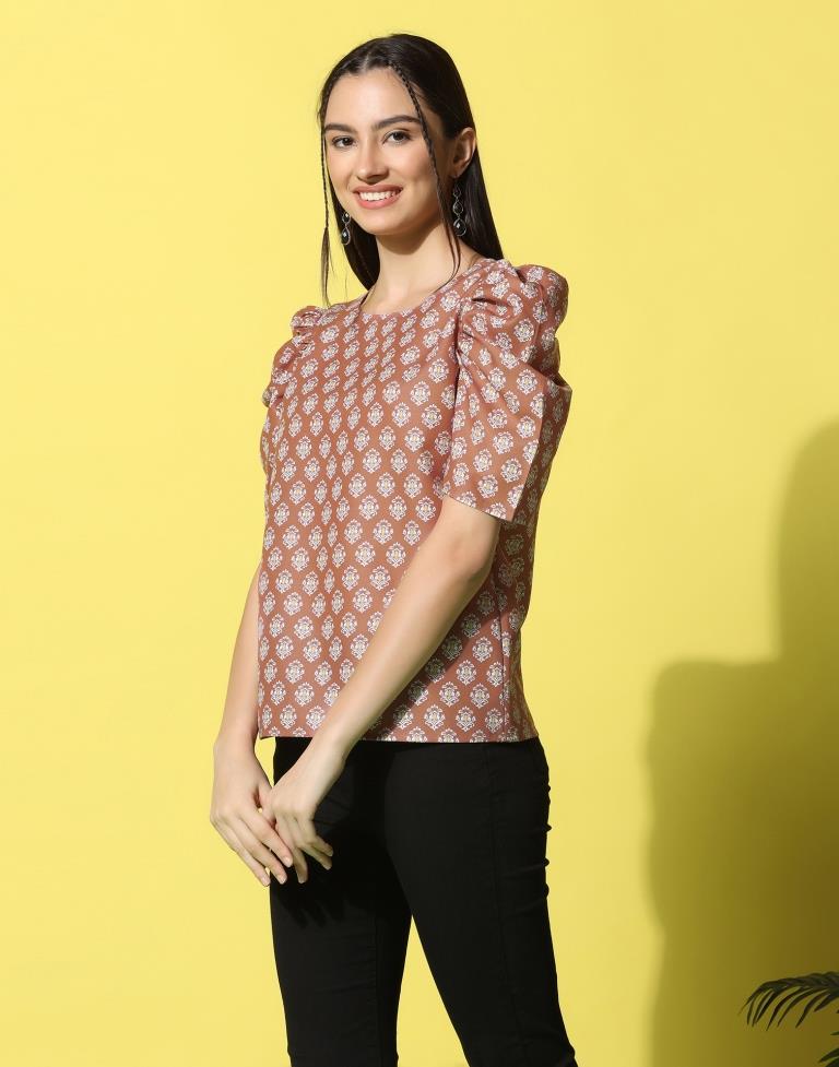 Rust Cotton Printed Top | Sudathi