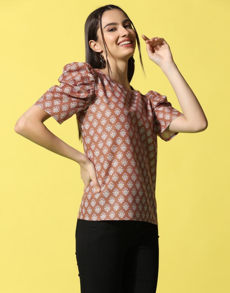 Rust Cotton Printed Top | Sudathi