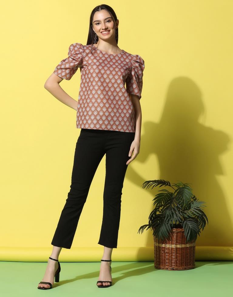 Rust Cotton Printed Top | Sudathi