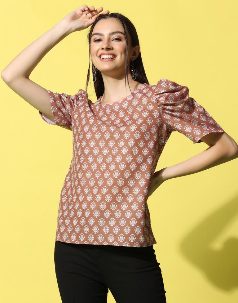 Rust Cotton Printed Top | Sudathi