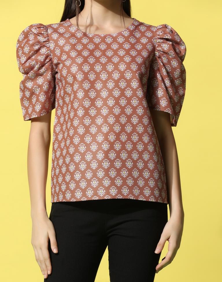 Rust Cotton Printed Top | Sudathi