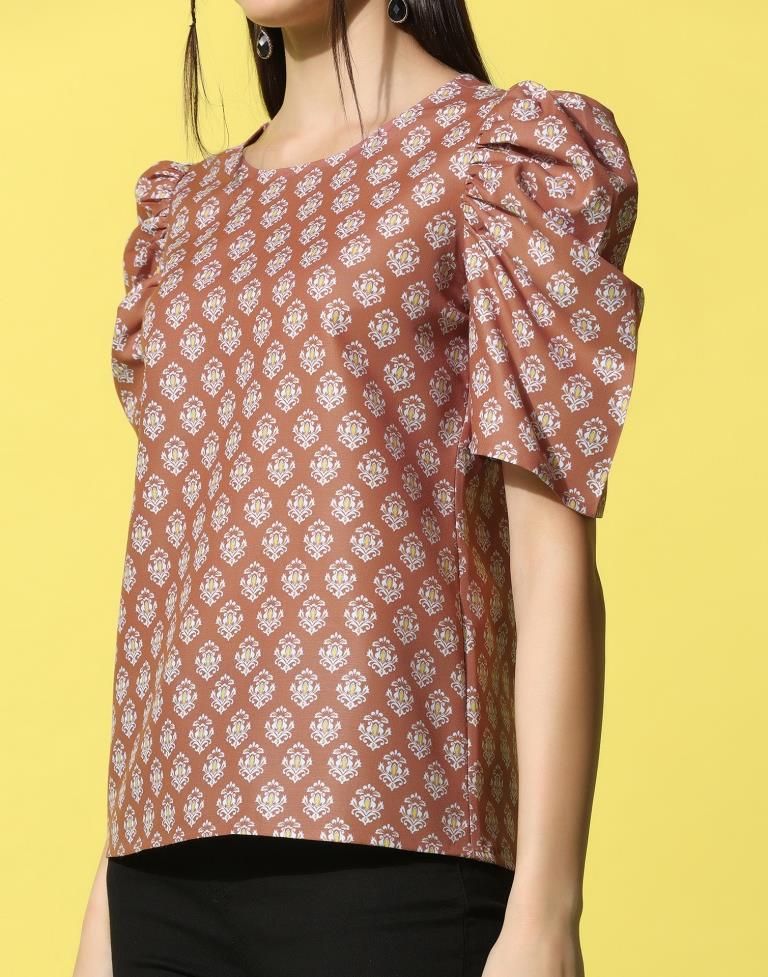 Rust Cotton Printed Top | Sudathi