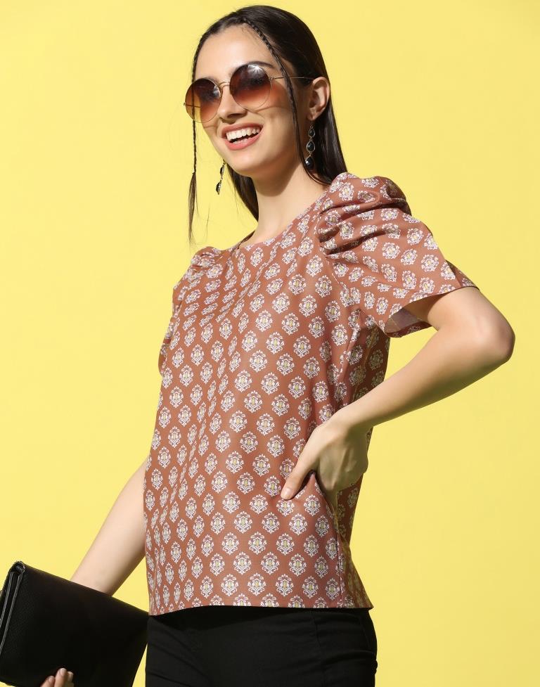 Rust Cotton Printed Top | Sudathi