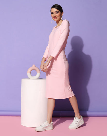 Light Pink Lycra Knee length Bodycon | Leemboodi