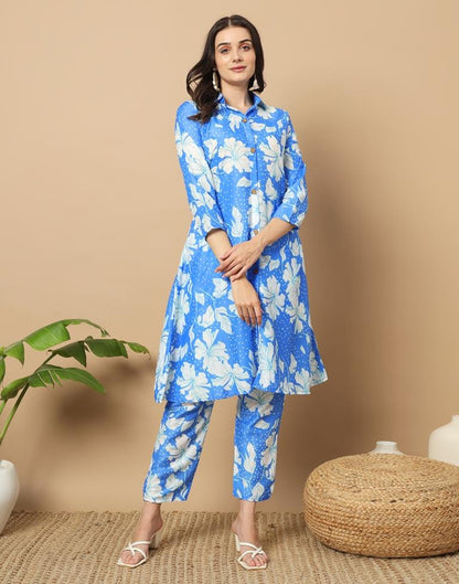 Blue Cotton Printed Co-ord Set