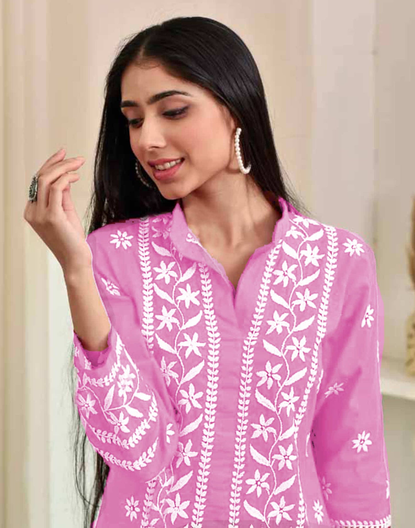 Light Pink Chikankari Embroidery Rayon Straight Kurta