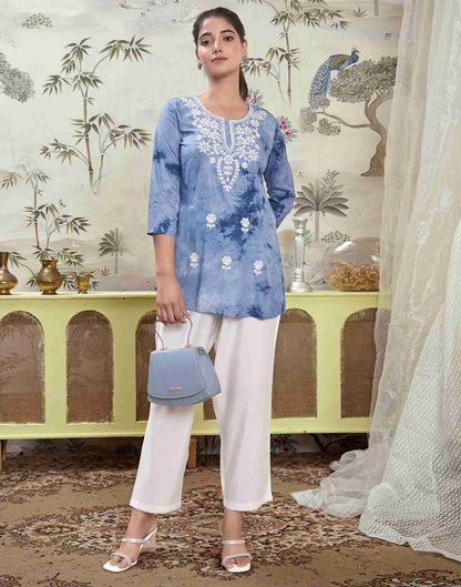 Light Blue Embroidery Rayon Straight Kurta