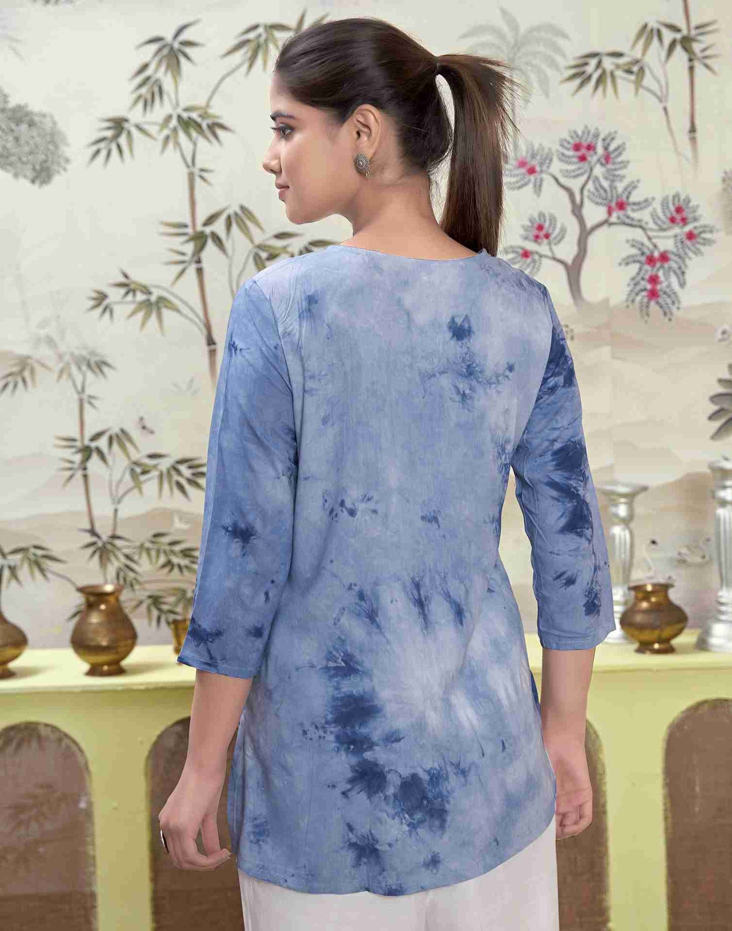 Light Blue Embroidery Rayon Straight Kurta