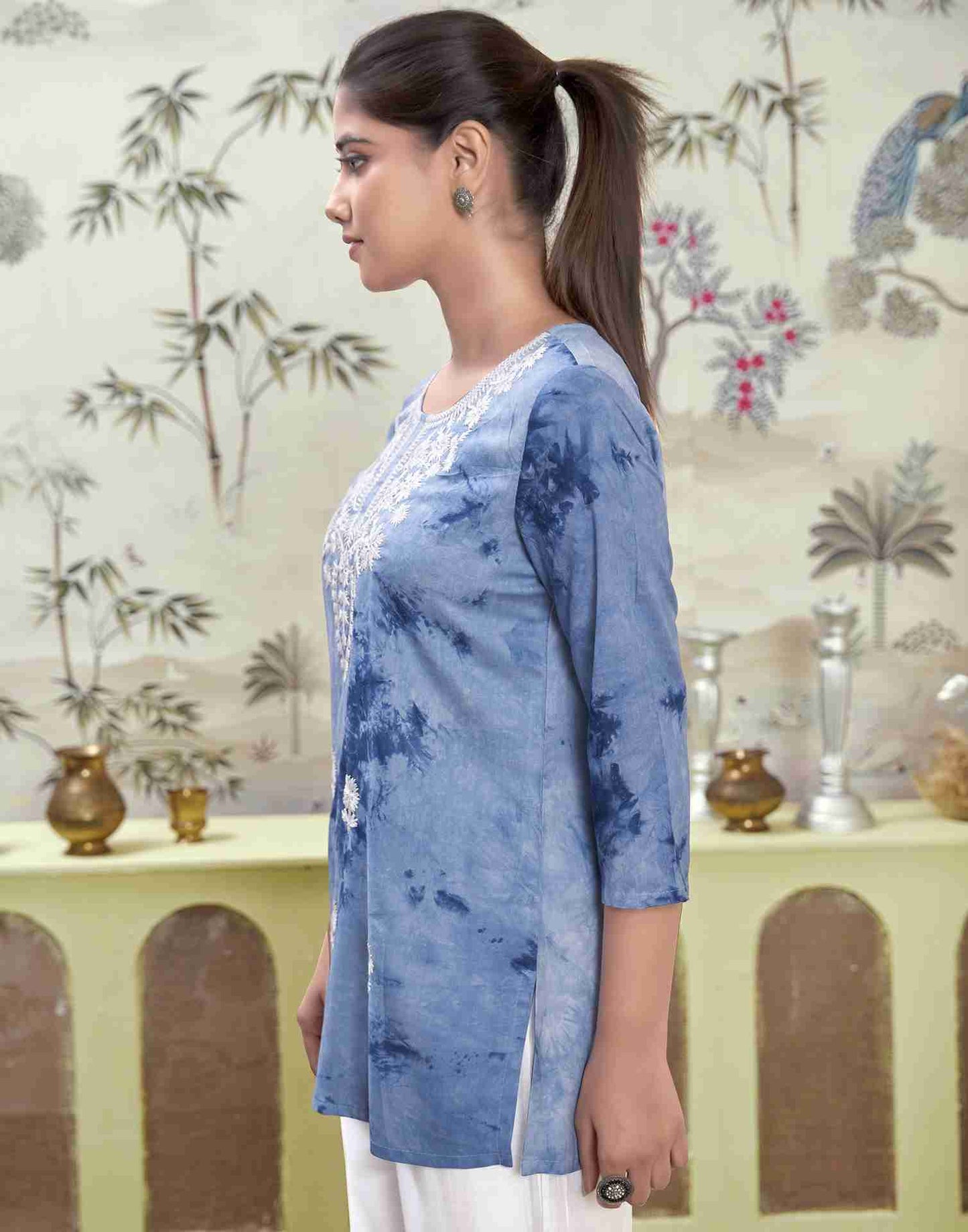 Light Blue Embroidery Rayon Straight Kurta