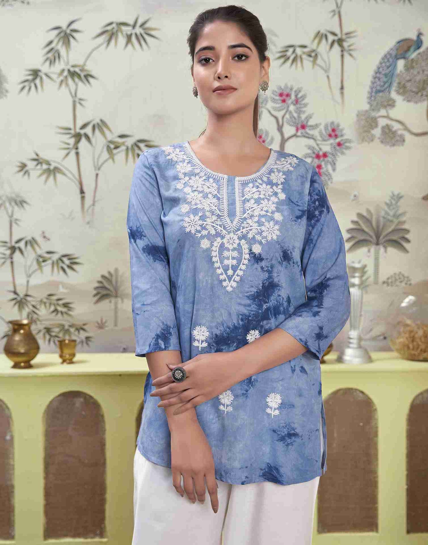 Light Blue Embroidery Rayon Straight Kurta