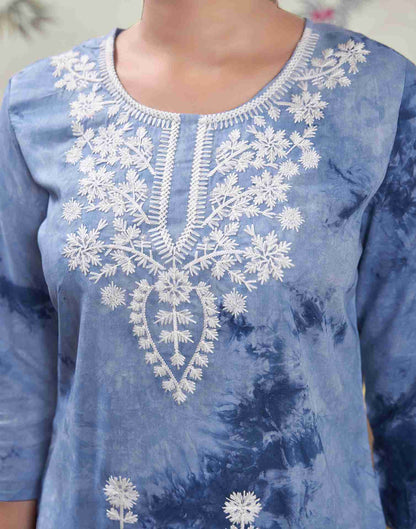 Light Blue Embroidery Rayon Straight Kurta