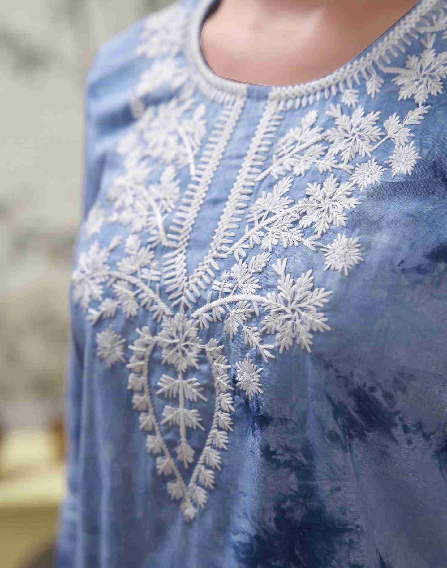 Light Blue Embroidery Rayon Straight Kurta