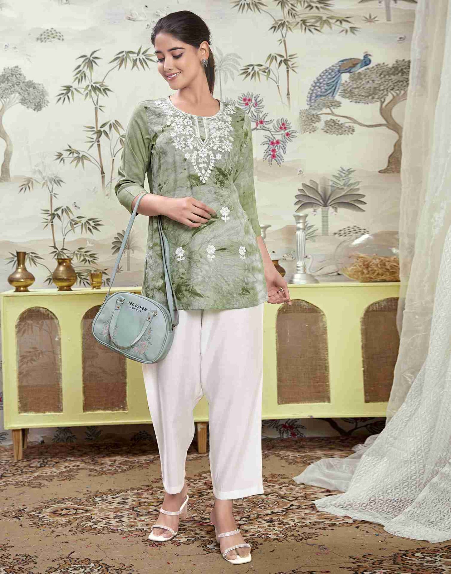 Pista Green Embroidery Rayon Straight Kurta