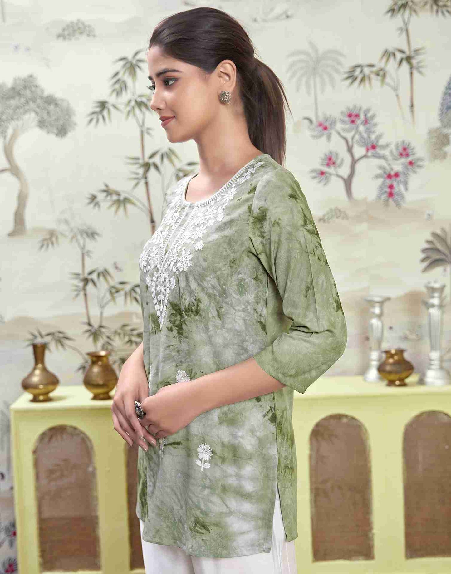 Pista Green Embroidery Rayon Straight Kurta