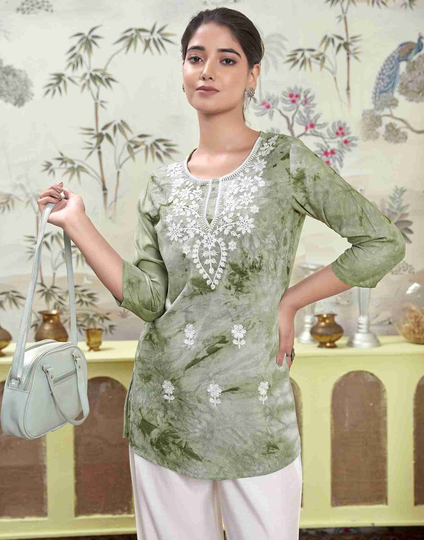 Pista Green Embroidery Rayon Straight Kurta