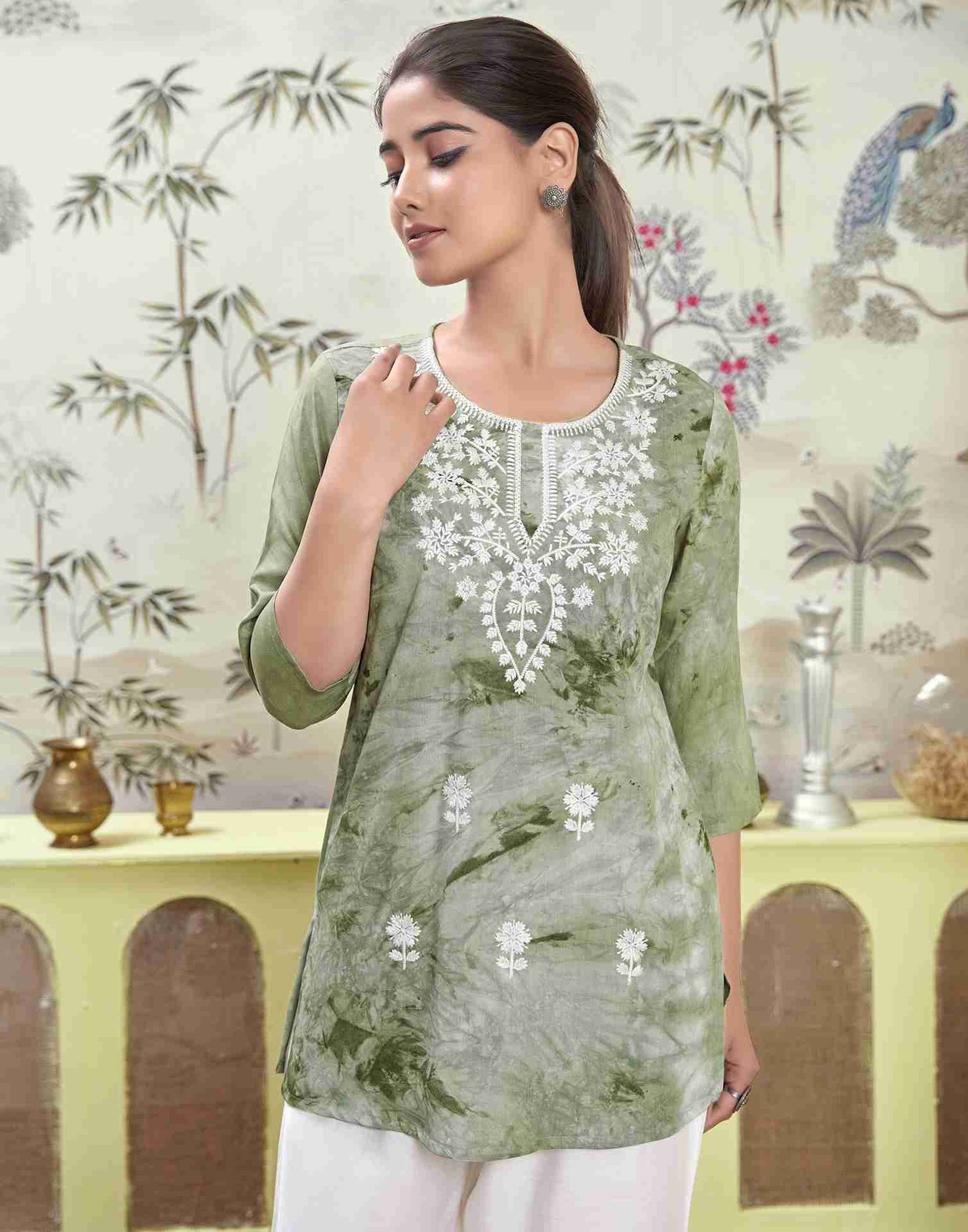 Pista Green Embroidery Rayon Straight Kurta